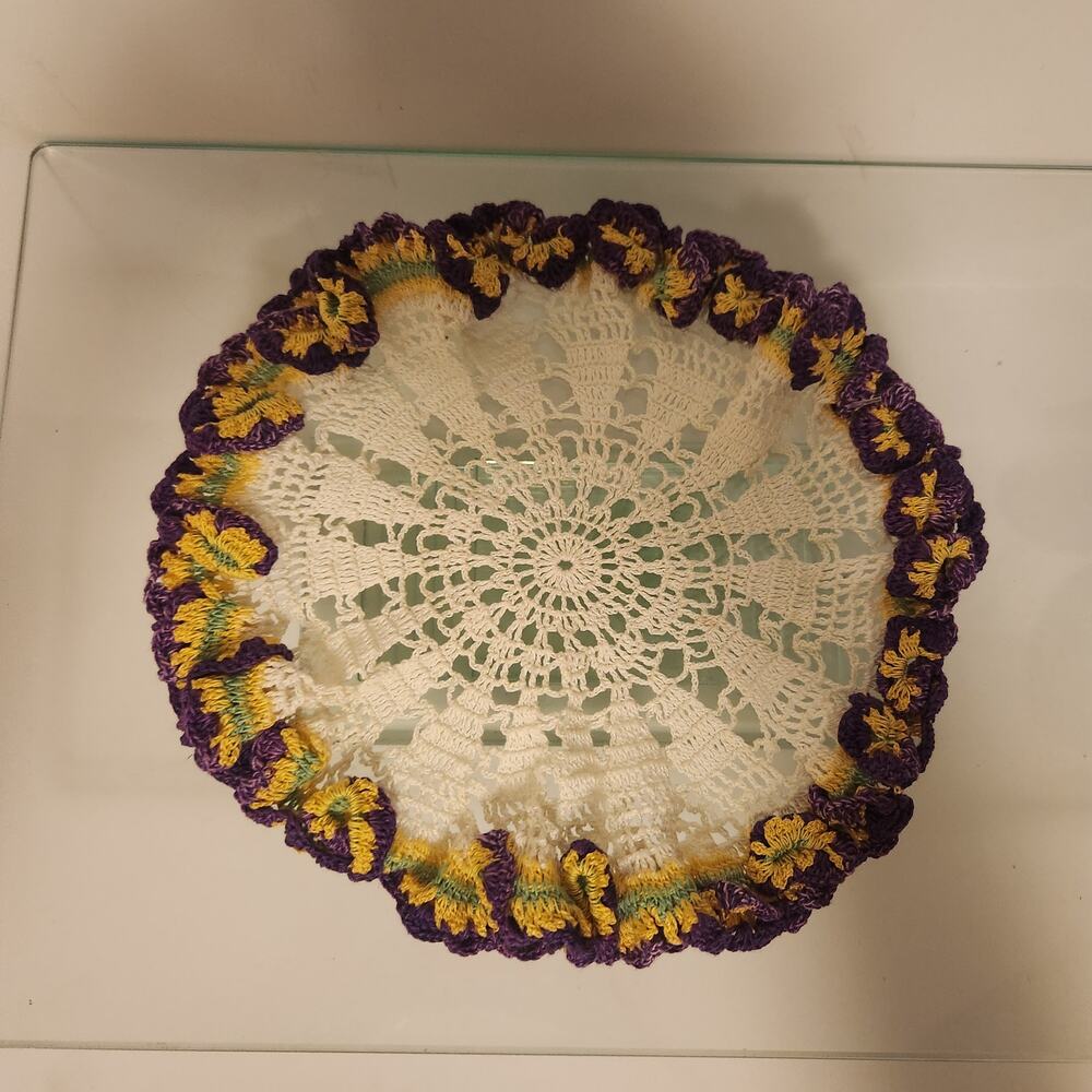 Multi Colored Hand Crotched Ruffled Doily